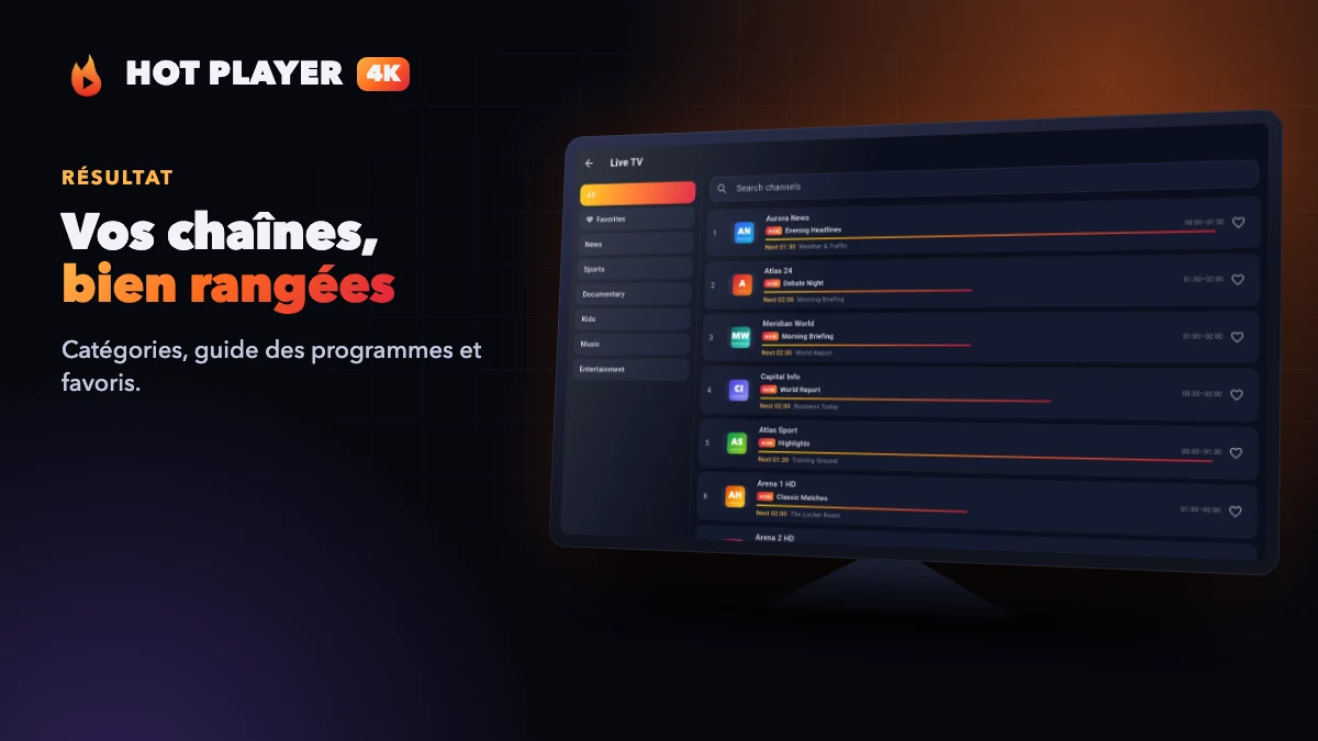 Chaînes en direct et guide des programmes après l’ajout d’une playlist Xtream Codes