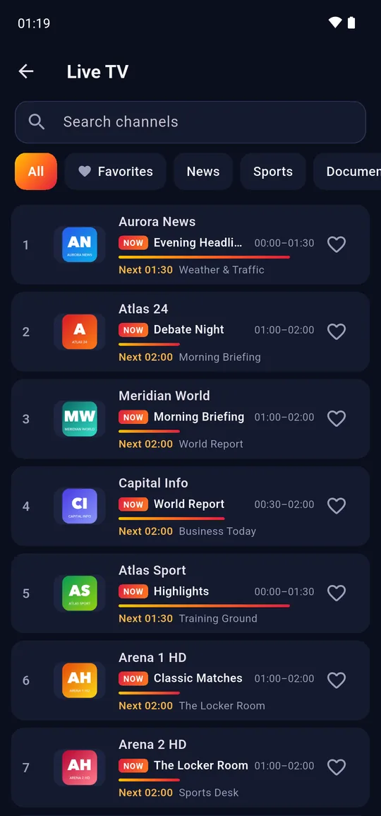 HOT PLAYER 4K on a phone: live TV with program guide